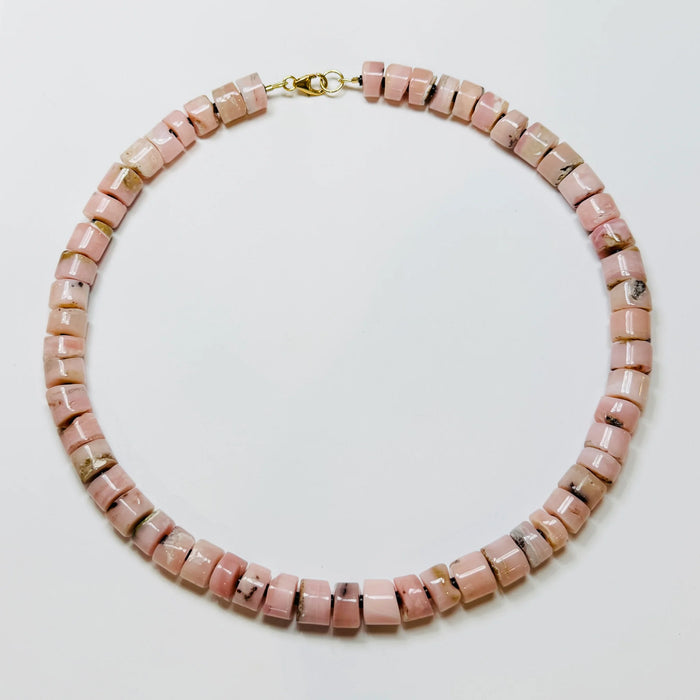 Theodosia Speckled Pink Opal Heishi Cut Candy Necklace