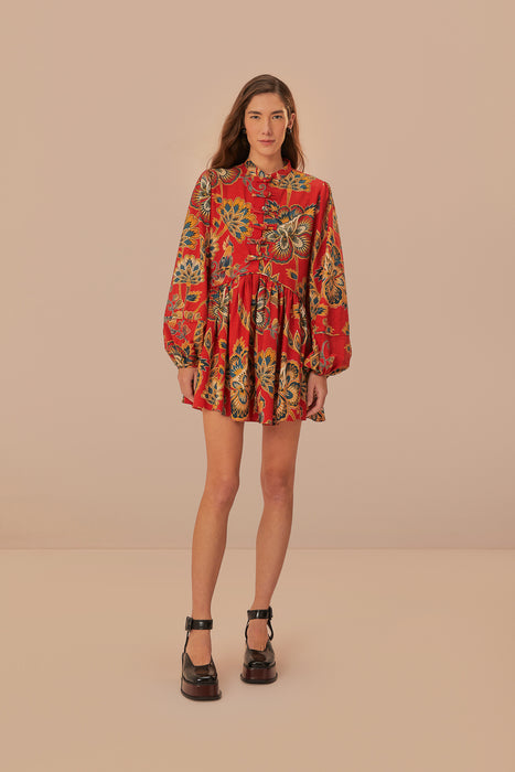 Farm Rio Red Floral Mini L/S Dress