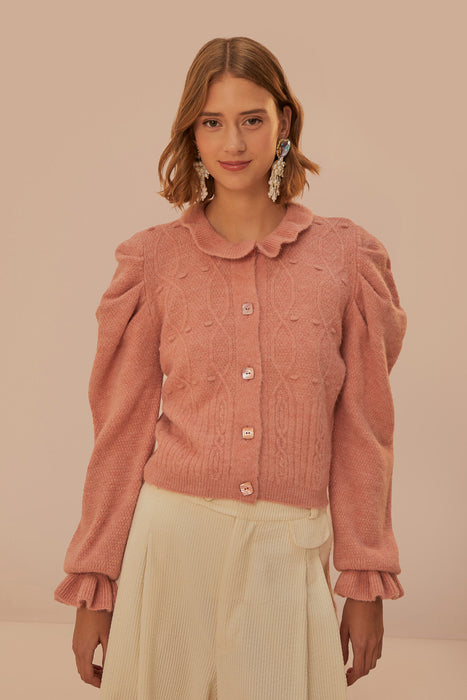 Farm Rio Light Pink Ruffle Cardigan