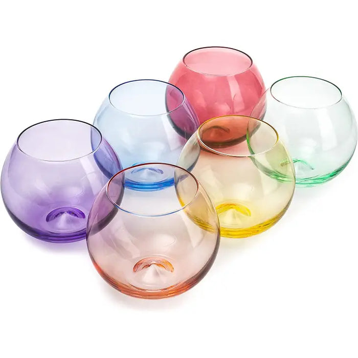 Colored Stemless Wine Glass Set, 6-Set