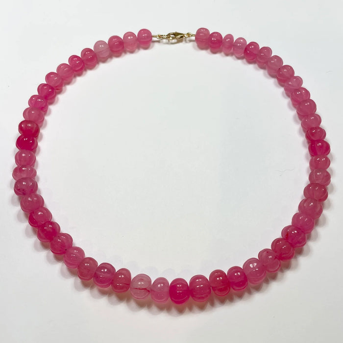 Theodosia Bubble Gum Pink Carved Chalcedony Candy Necklace