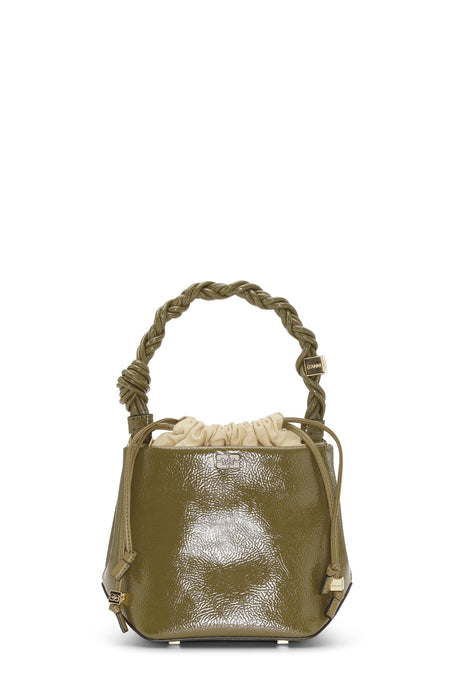 Ganni Bou Bucket Bag Patent (military olive)