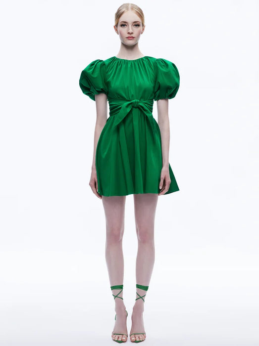 Alice and Olivia Kylan Puff Sleeve Mini Dress (emerald)