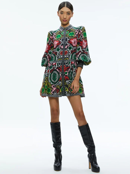 Alice and Olivia Bertha Blouson Sleeve Mini Dress