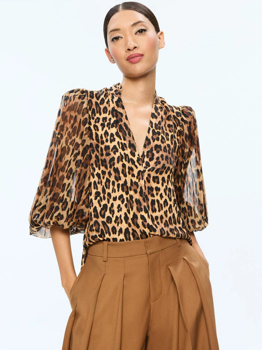 Alice and Olivia Ilan Pleated Top (leopard)