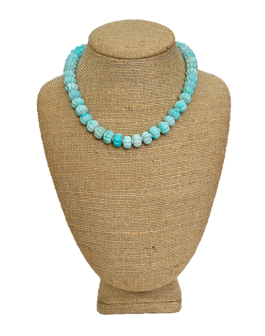 Theodosia Carved Bright Blue Opal Necklace