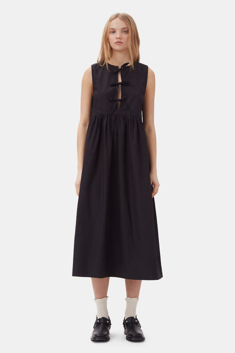 Ganni Black Cotton Poplin Midi Dress