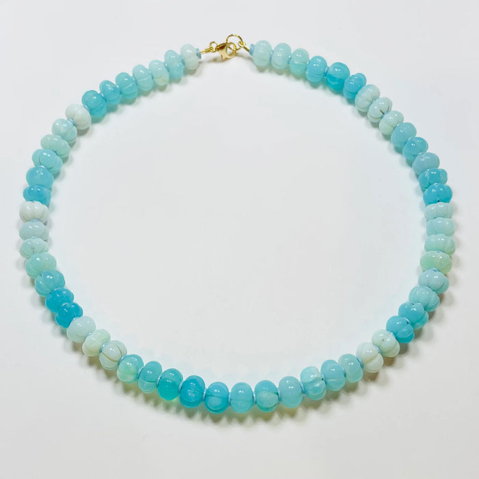 Theodosia Carved Shaded Bright Blue Opal Candy Necklace