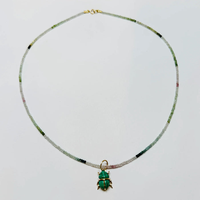 Theodosia Malachite Scarab on beaded chain necklace