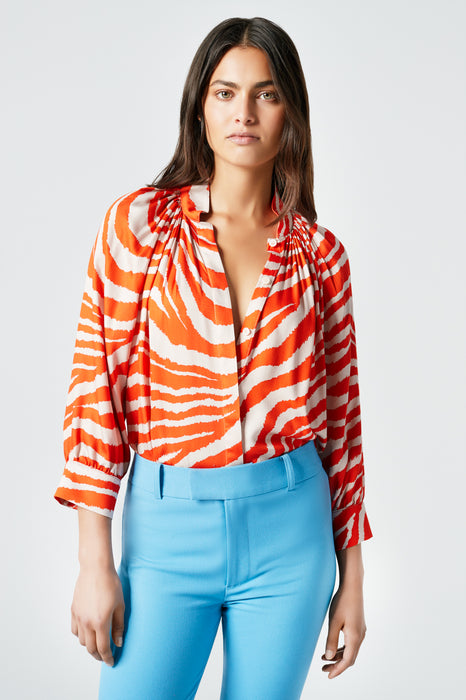 Smythe Gathered Blouse (orange zebra)