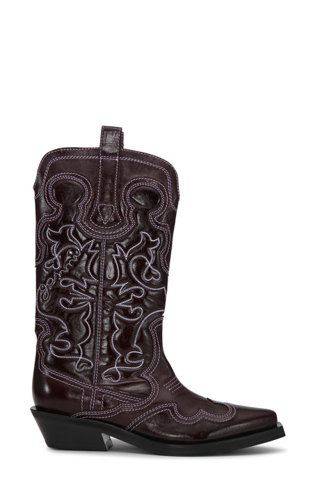 Ganni Mid Shaft Embroidered Western Boot