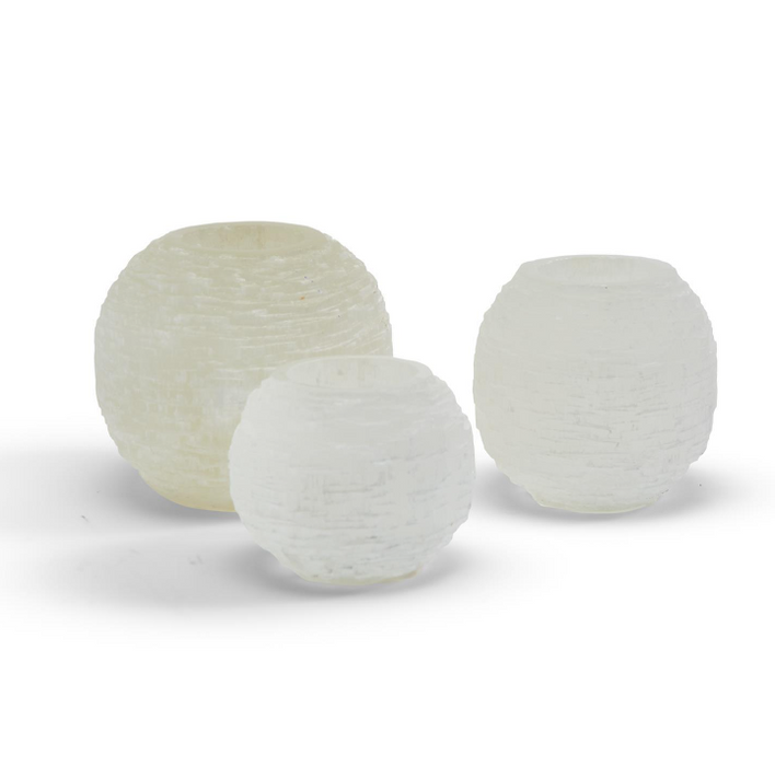 Selenite Crystal Sphere Candleholder set of 3