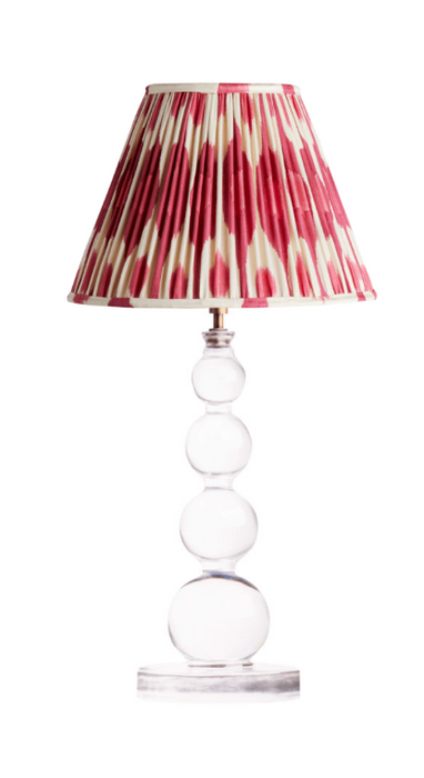 Cordless table lamp in clear with 10 inch empire egg & spoon silk ikat shade