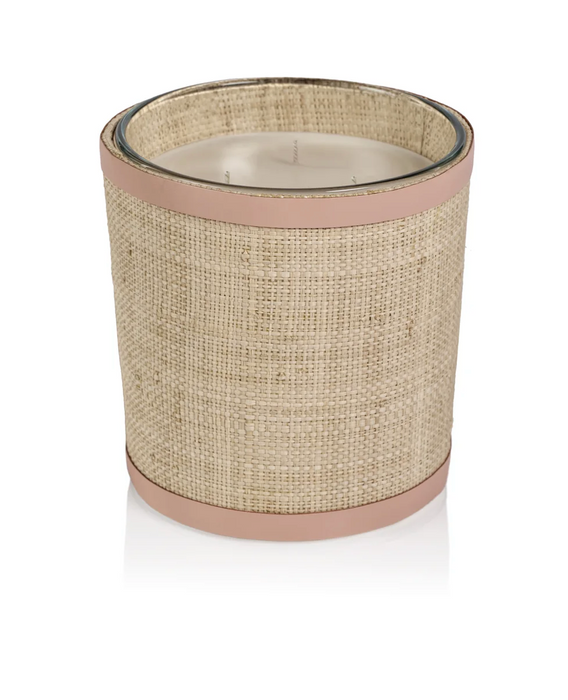 Candle in Natural Raffia Basket with Leather Trim - 3 Wick 19 oz