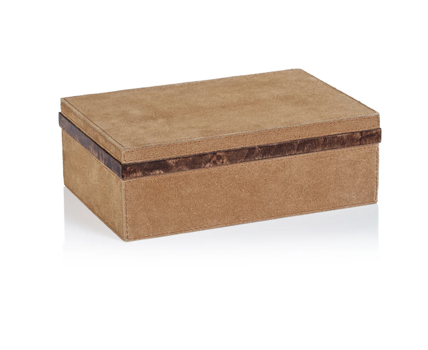 Cortina Suede Box with Burl Wood Trim - Small