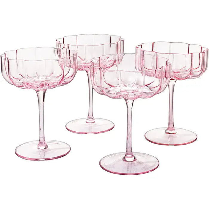 Elegant Flower Champagne & Cocktail Coupes - Pink Set of 4