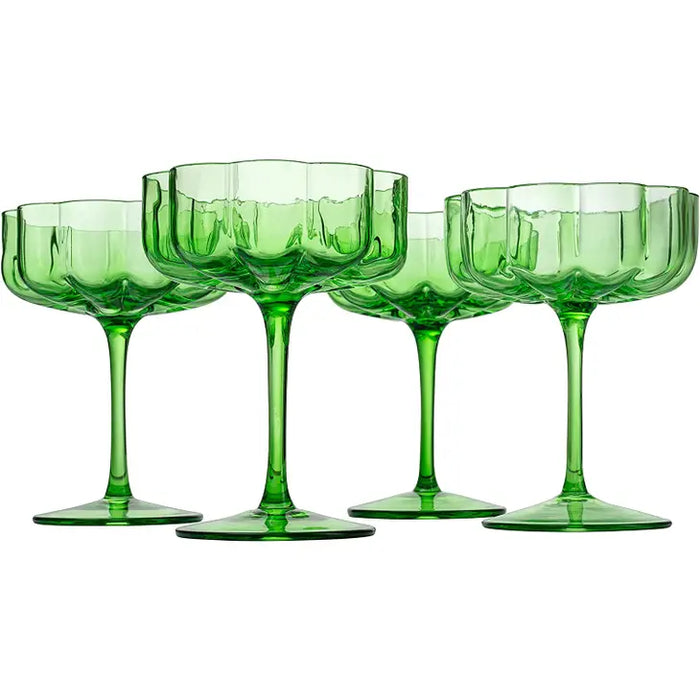 Elegant Flower Champagne & Cocktail Coupes - Green Set of 4