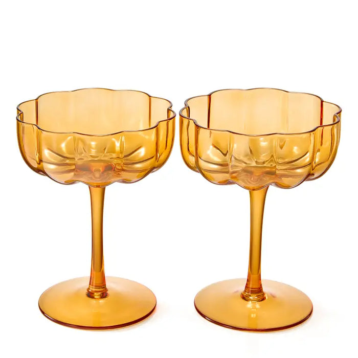 Flower Champagne & Cocktail Coupes - Amber Set of 2