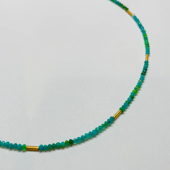 Theodosia Delicate Five Gold Bar (blue/green) Necklace