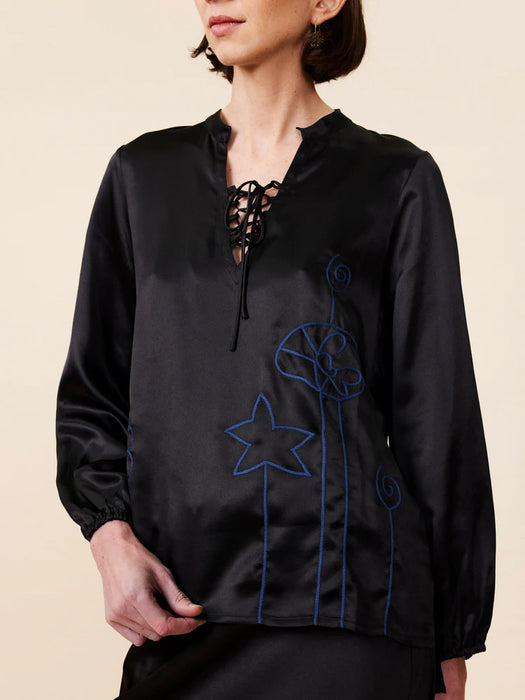 Lingua Franca Hudson Printed Silk Top (black)